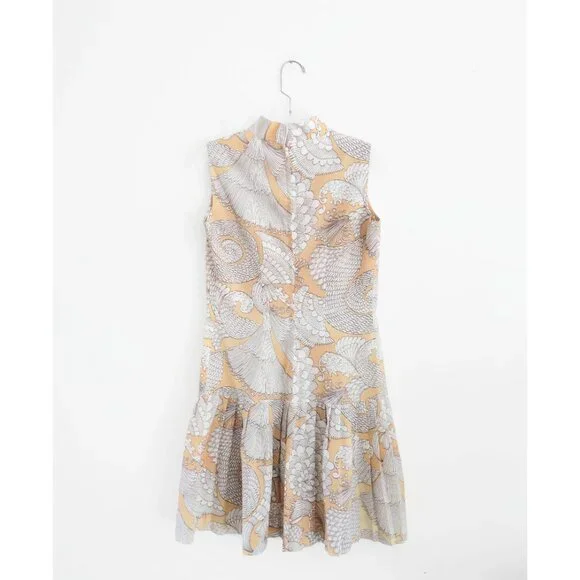 Vintage 60s Pastel Orange White Drop Waist Pleated Skirt Dress est. Medium 6 8 - Picture 2 of 5